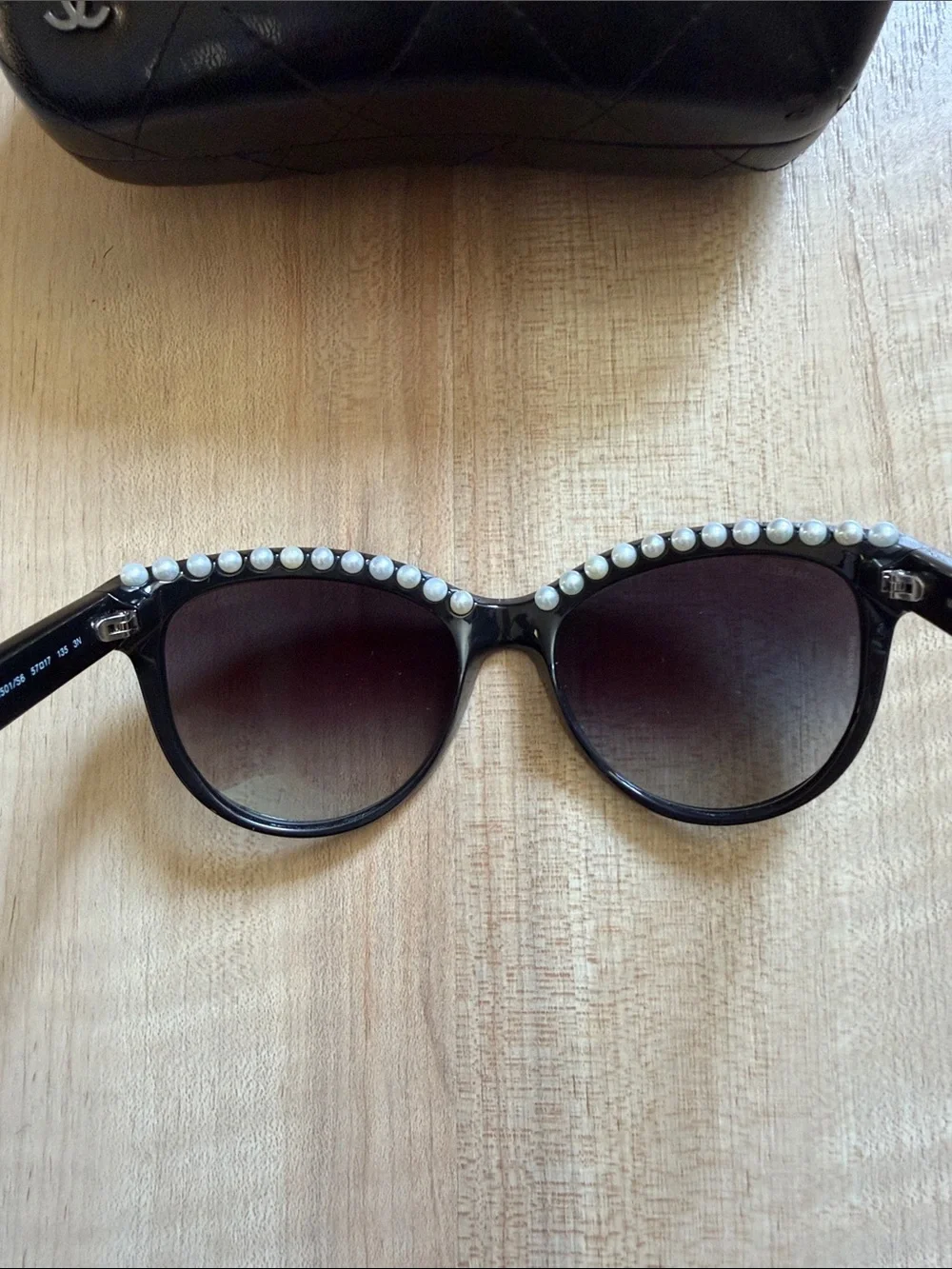 CHANEL Black Pearl-Trim Cat Eye Sunglasses